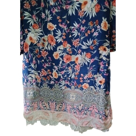 Amy Byer Size 7 Dress Girls Floral Sheer Overlay Print Split Sleeve Keyhole Back - Picture 3 of 9